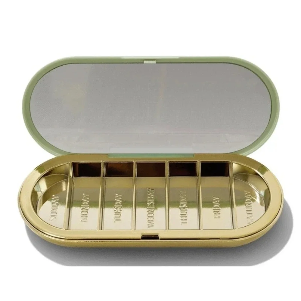 NEW Dosey 7-Day Pill Compact with Mirror Sage Green Gold
